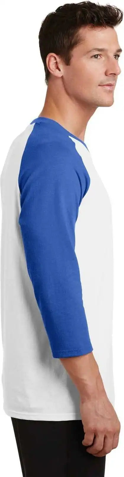 Port &amp; Company Pc55rs Core Blend 3/4 Sleeve Raglan Tee White Royal