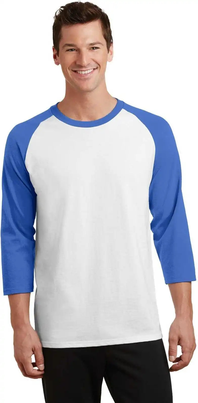 Port & Company Pc55rs Core Blend 3/4 Sleeve Raglan Tee White Royal