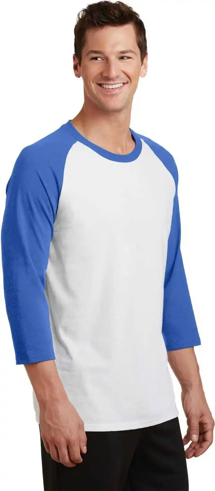 Port &amp; Company Pc55rs Core Blend 3/4 Sleeve Raglan Tee White Royal