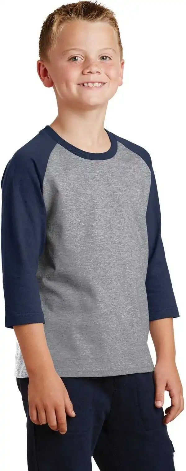 Port &amp; Company Pc55yrs Youth Core Blend 3/4-sleeve Raglan Tee - Athletic Heather Navy