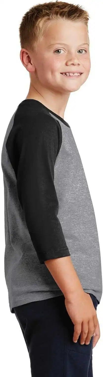 Port &amp; Company Pc55yrs Youth Core Blend 3/4-sleeve Raglan Tee - Athletic Heather Jet Black
