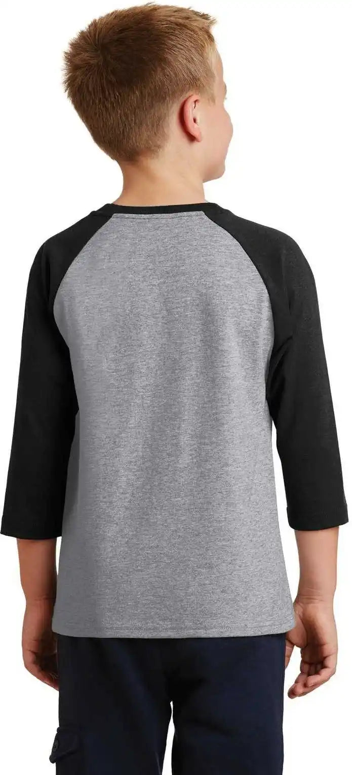 Port &amp; Company Pc55yrs Youth Core Blend 3/4-sleeve Raglan Tee - Athletic Heather Jet Black