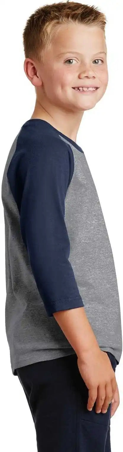 Port &amp; Company Pc55yrs Youth Core Blend 3/4-sleeve Raglan Tee - Athletic Heather Navy