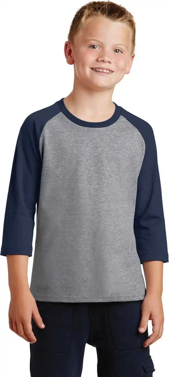Port &amp; Company Pc55yrs Youth Core Blend 3/4-sleeve Raglan Tee - Athletic Heather Navy