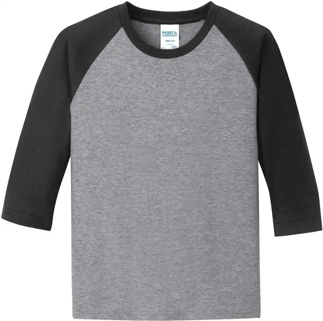 Port &amp; Company Pc55yrs Youth Core Blend 3/4-sleeve Raglan Tee - Athletic Heather Jet Black