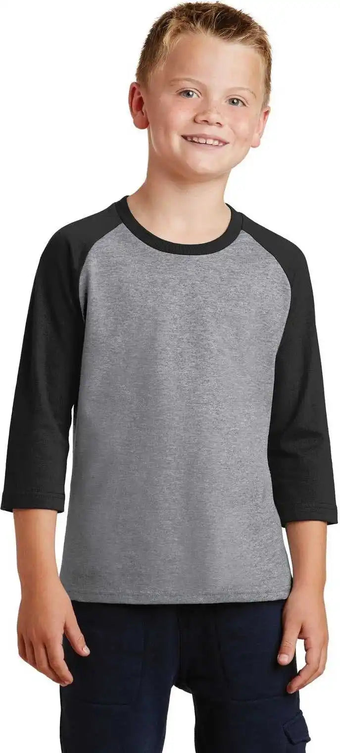 Port &amp; Company Pc55yrs Youth Core Blend 3/4-sleeve Raglan Tee - Athletic Heather Jet Black