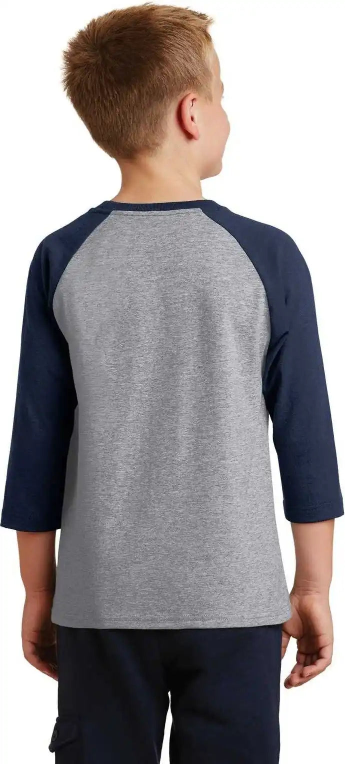 Port &amp; Company Pc55yrs Youth Core Blend 3/4-sleeve Raglan Tee - Athletic Heather Navy