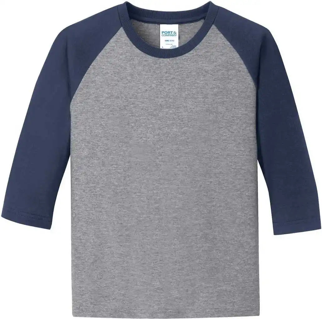 Port &amp; Company Pc55yrs Youth Core Blend 3/4-sleeve Raglan Tee - Athletic Heather Navy