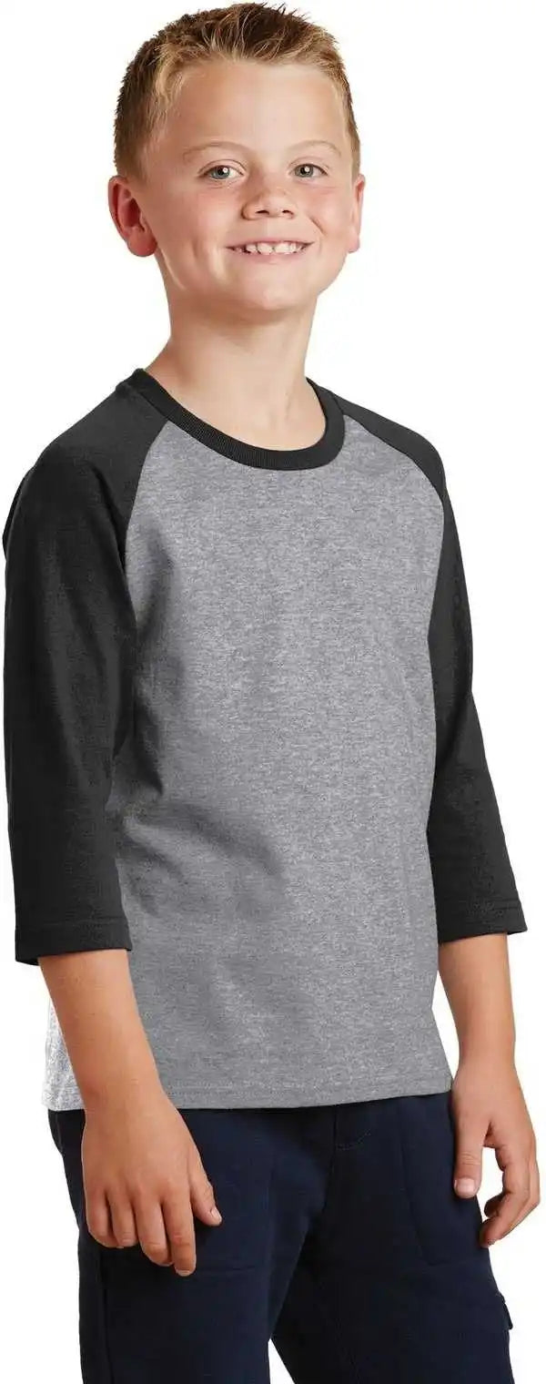 Port &amp; Company Pc55yrs Youth Core Blend 3/4-sleeve Raglan Tee - Athletic Heather Jet Black