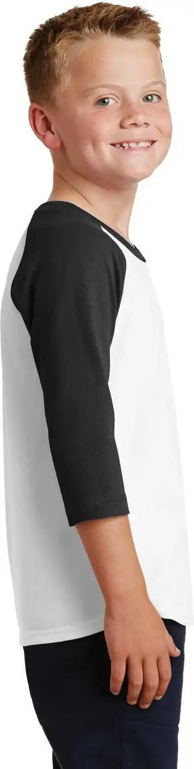 Port &amp; Company Pc55yrs Youth Core Blend 3/4-sleeve Raglan Tee - White Jet Black