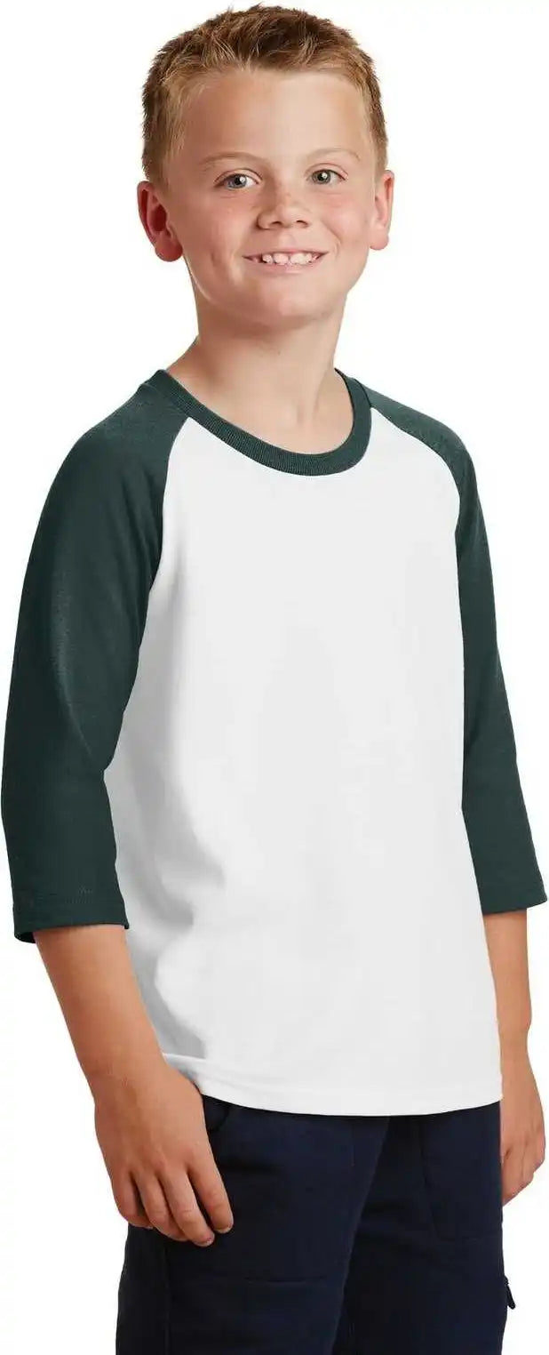 Port &amp; Company Pc55yrs Youth Core Blend 3/4-sleeve Raglan Tee - White Dark Green