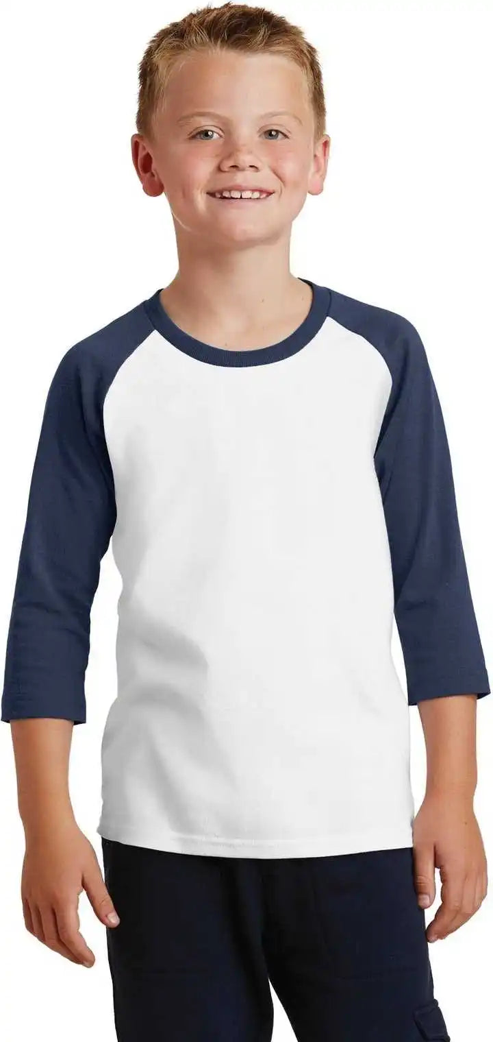 Port &amp; Company Pc55yrs Youth Core Blend 3/4-sleeve Raglan Tee - White Navy
