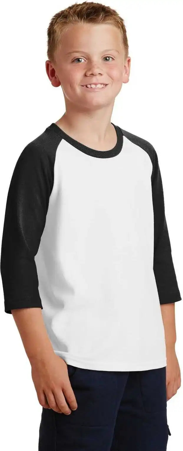 Port &amp; Company Pc55yrs Youth Core Blend 3/4-sleeve Raglan Tee - White Jet Black