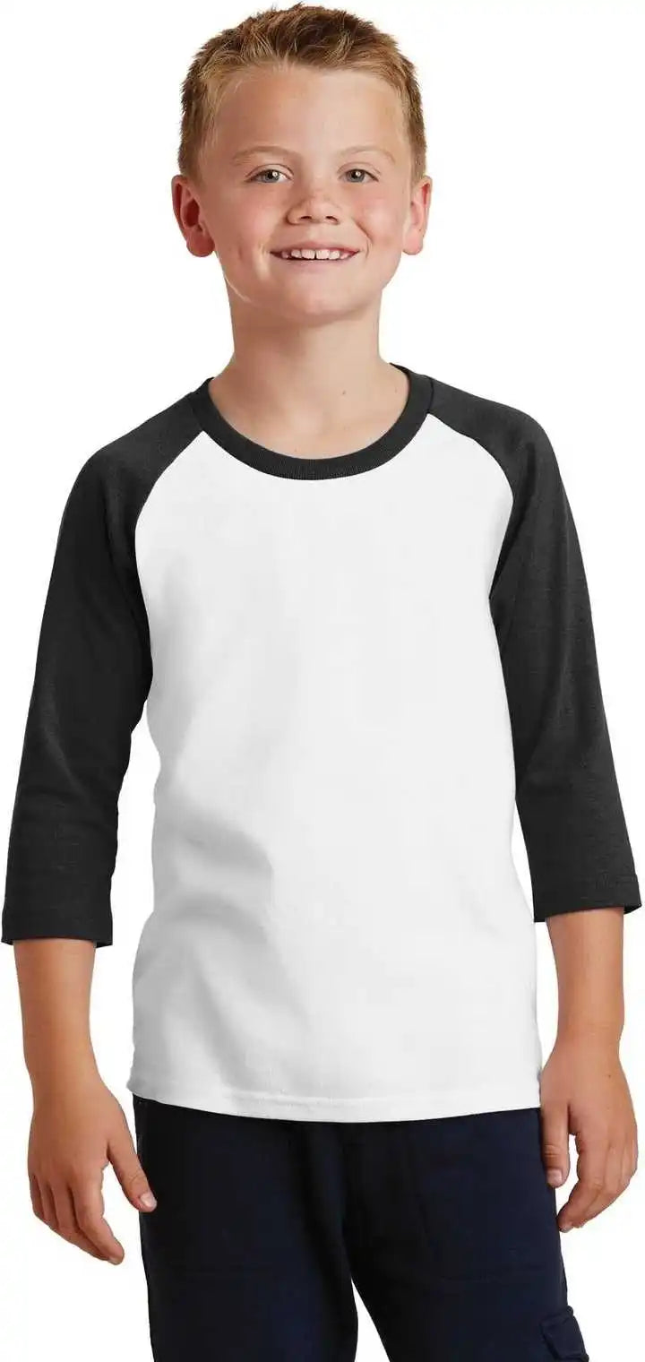 Port &amp; Company Pc55yrs Youth Core Blend 3/4-sleeve Raglan Tee - White Jet Black