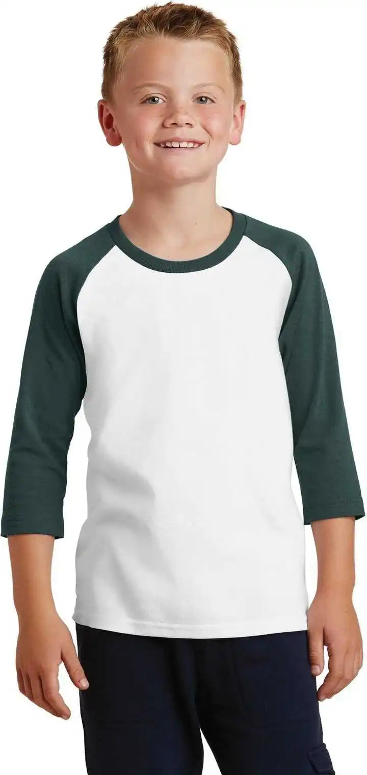 Port & Company Pc55yrs Youth Core Blend 3/4-sleeve Raglan Tee - White Dark Green