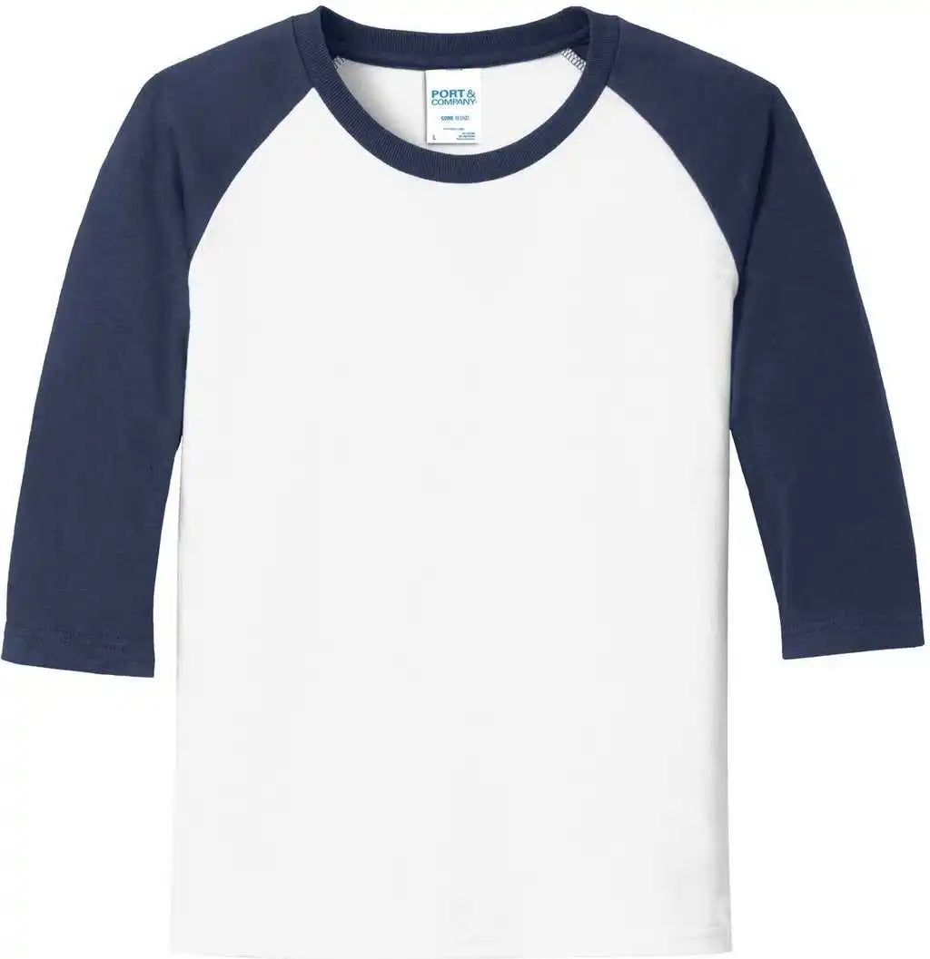Port &amp; Company Pc55yrs Youth Core Blend 3/4-sleeve Raglan Tee - White Navy