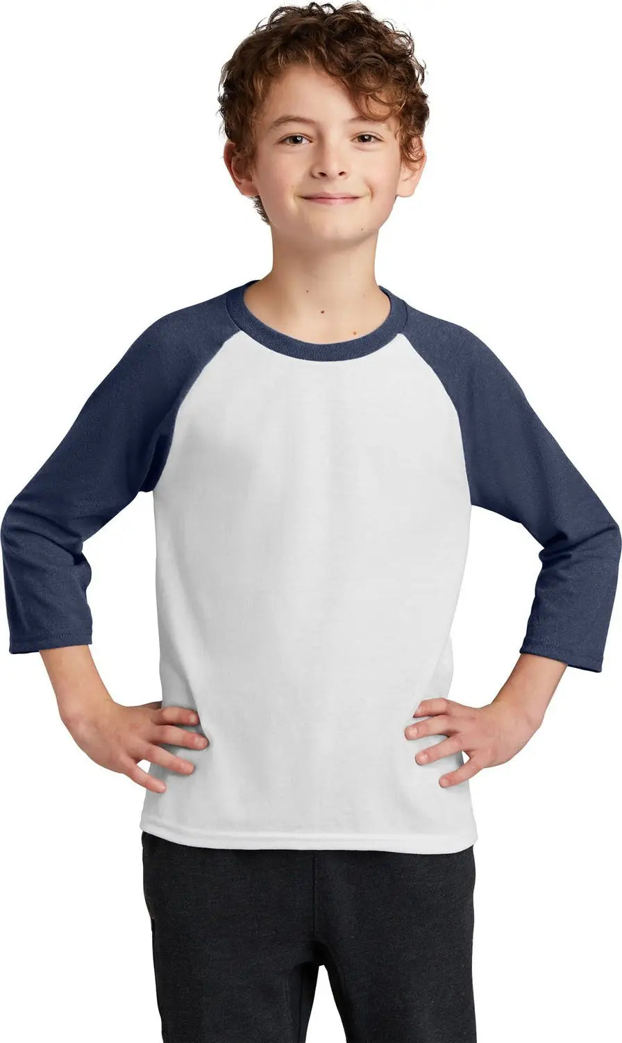Port & Company Pc55yrs Youth Core Blend 3/4-sleeve Raglan Tee - White Navy
