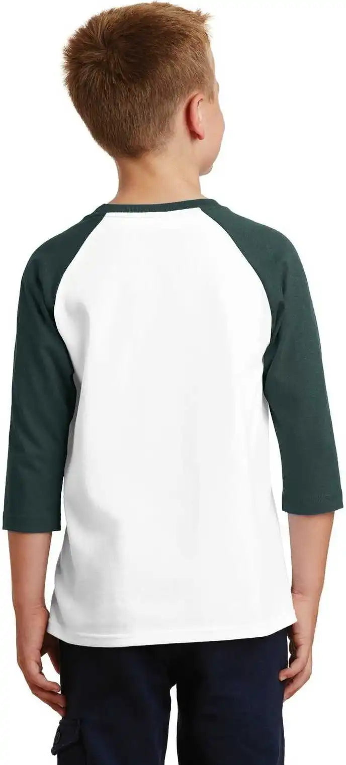 Port & Company Pc55yrs Youth Core Blend 3/4-sleeve Raglan Tee - White Dark Green