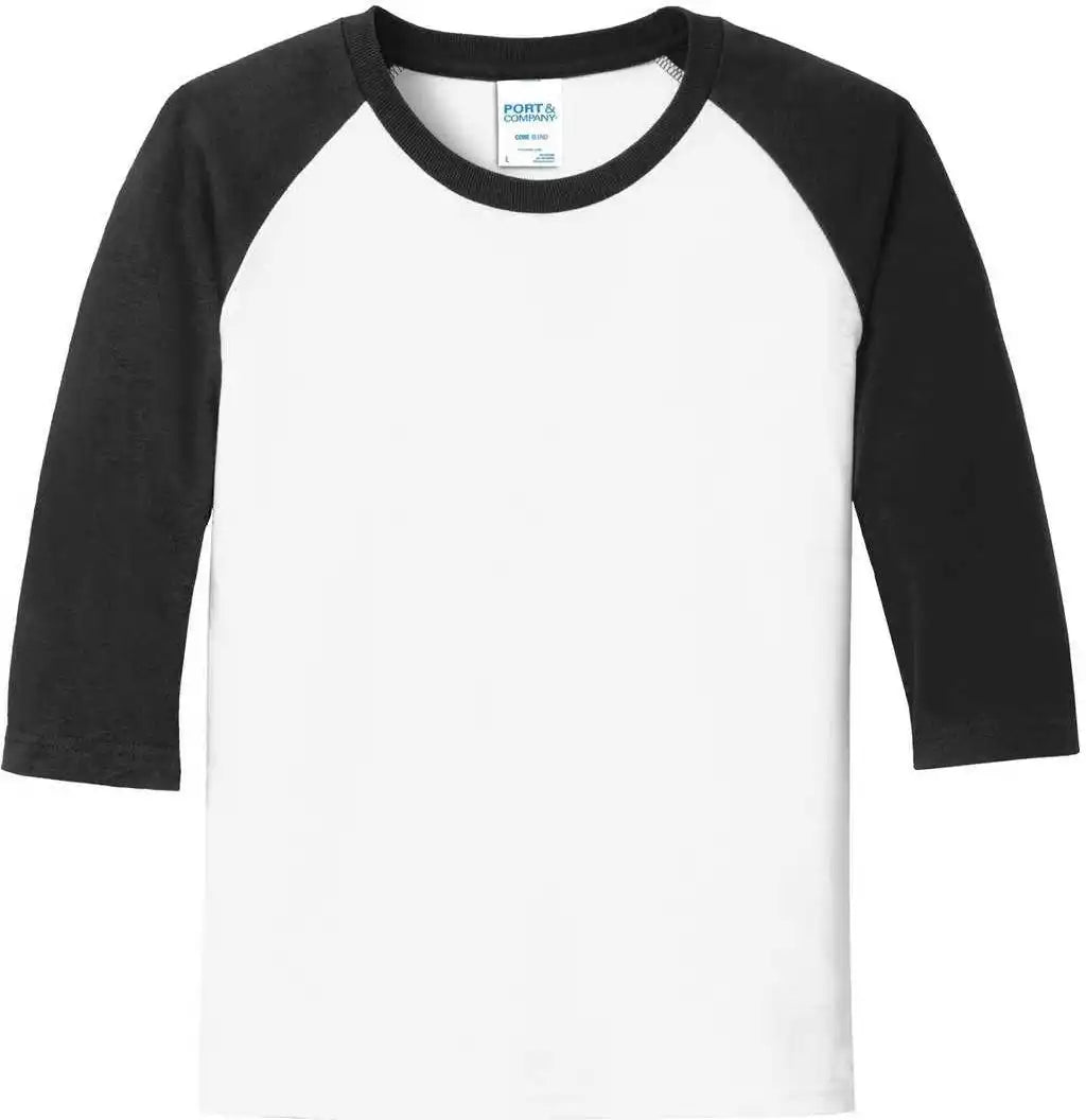 Port &amp; Company Pc55yrs Youth Core Blend 3/4-sleeve Raglan Tee - White Jet Black