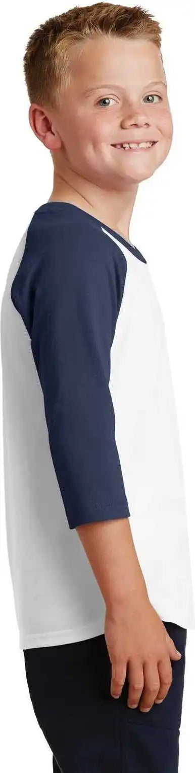 Port &amp; Company Pc55yrs Youth Core Blend 3/4-sleeve Raglan Tee - White Navy