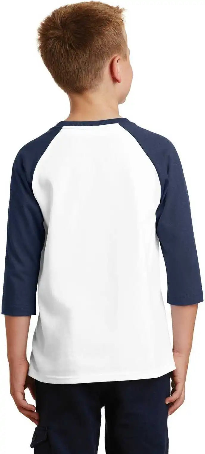 Port &amp; Company Pc55yrs Youth Core Blend 3/4-sleeve Raglan Tee - White Navy