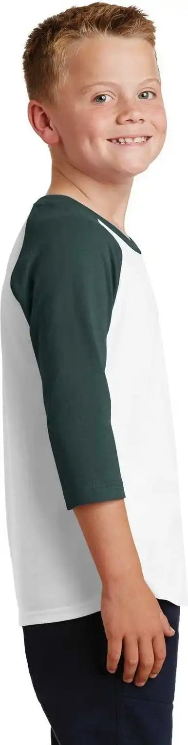 Port &amp; Company Pc55yrs Youth Core Blend 3/4-sleeve Raglan Tee - White Dark Green