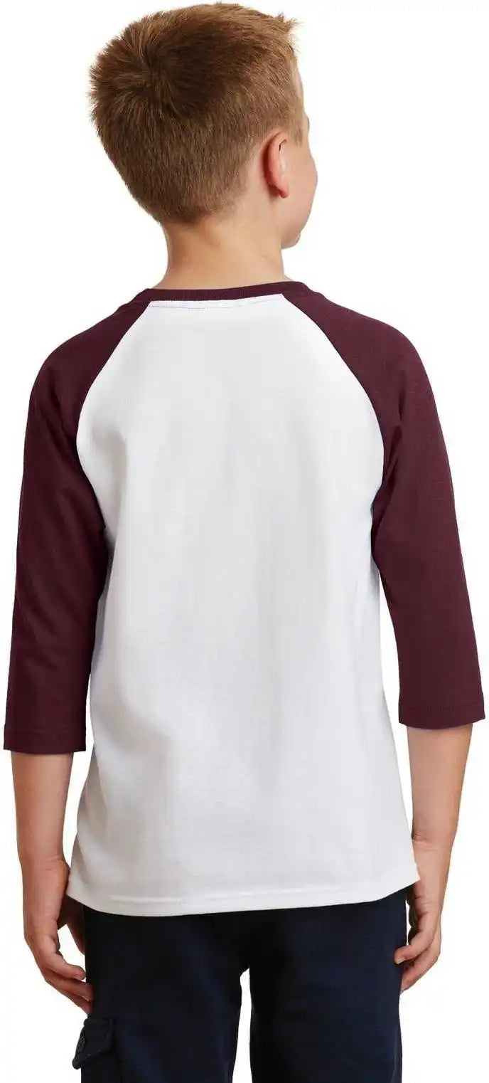 Port &amp; Company Pc55yrs Youth Core Blend 3/4-sleeve Raglan Tee - White Athletic Maroon
