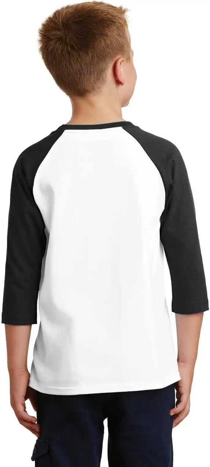 Port &amp; Company Pc55yrs Youth Core Blend 3/4-sleeve Raglan Tee - White Jet Black