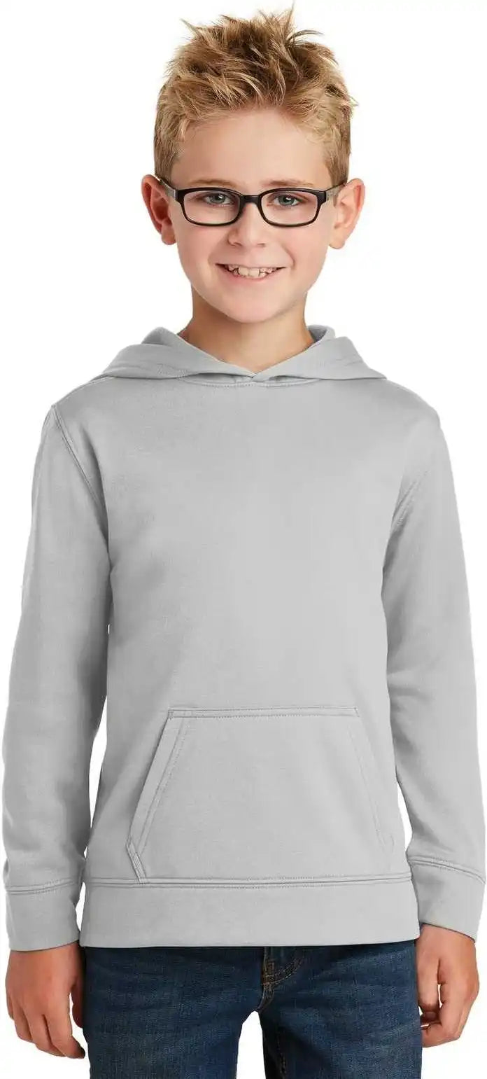 Port &amp; Company Pc590yh Youth Performance Fleece Pullover Hooded Sweatshirt Silver