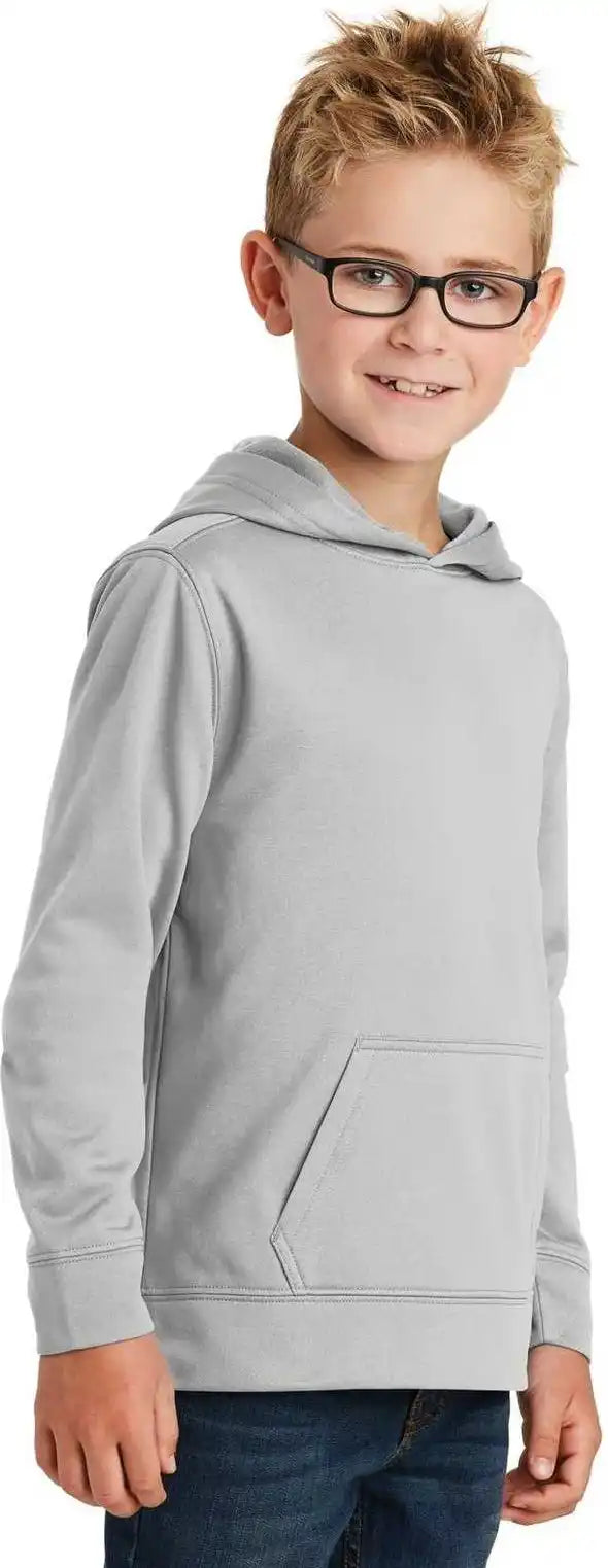 Port &amp; Company Pc590yh Youth Performance Fleece Pullover Hooded Sweatshirt Silver