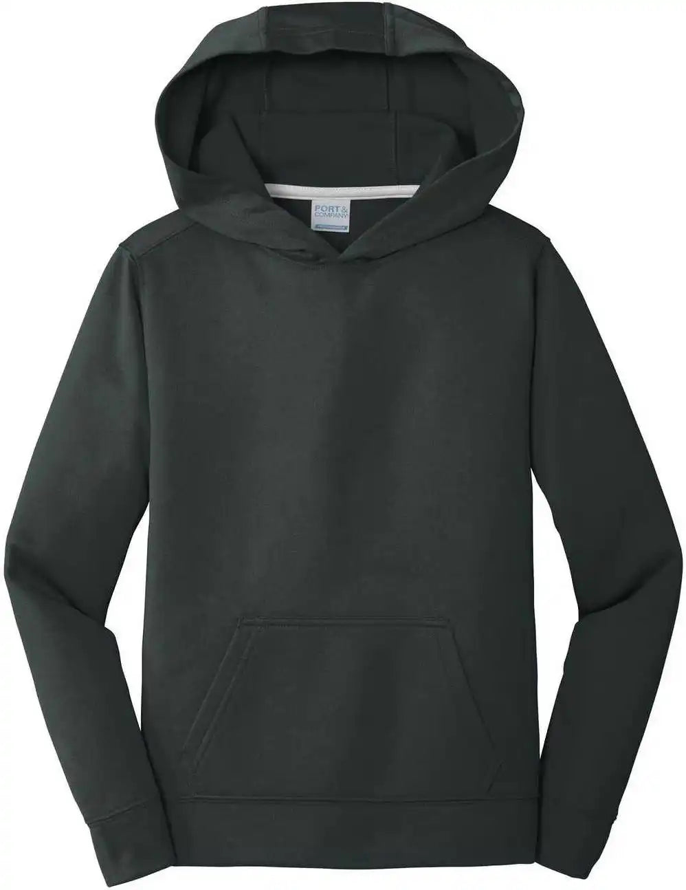 Port &amp; Company Pc590yh Youth Performance Fleece Pullover Hooded Sweatshirt Jet Black