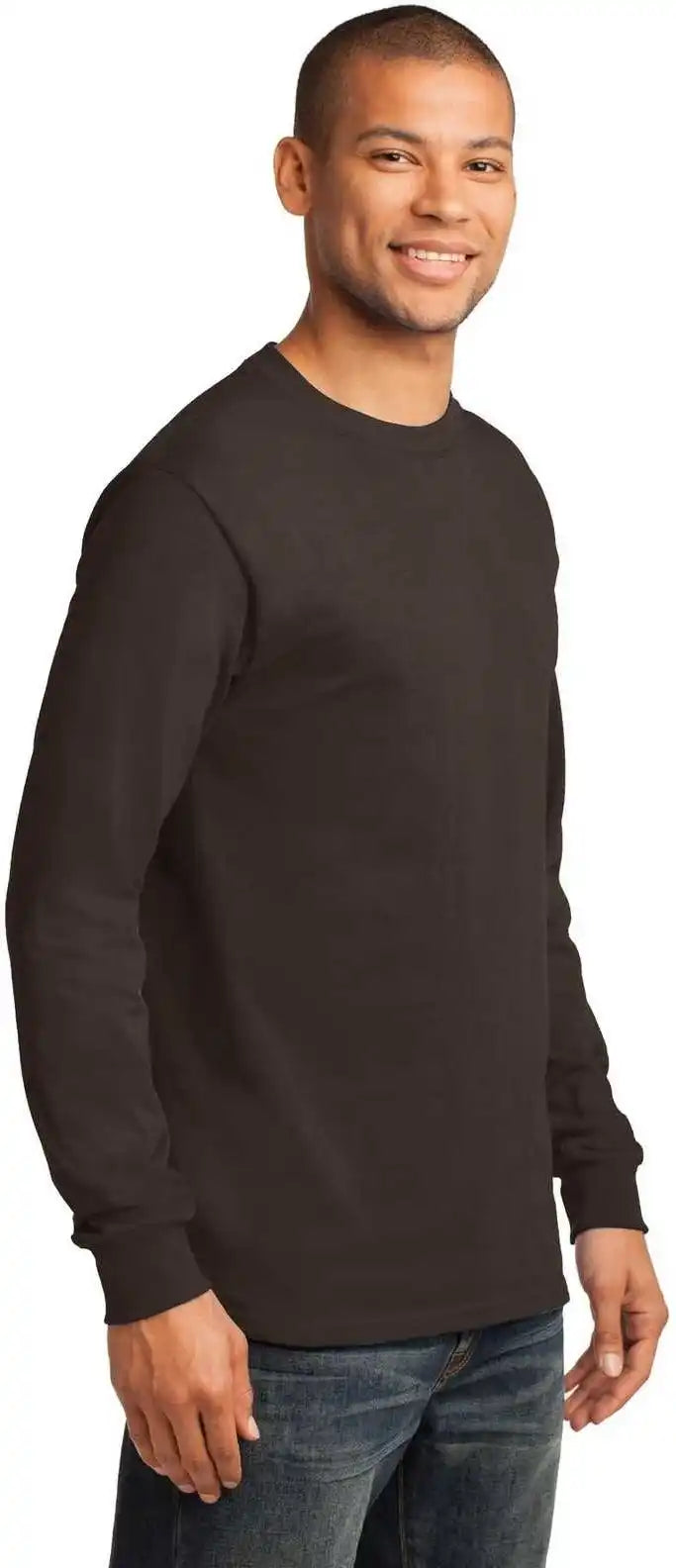 Port &amp; Company Pc61ls Long Sleeve Essential Tee Dark Chocolate Brown