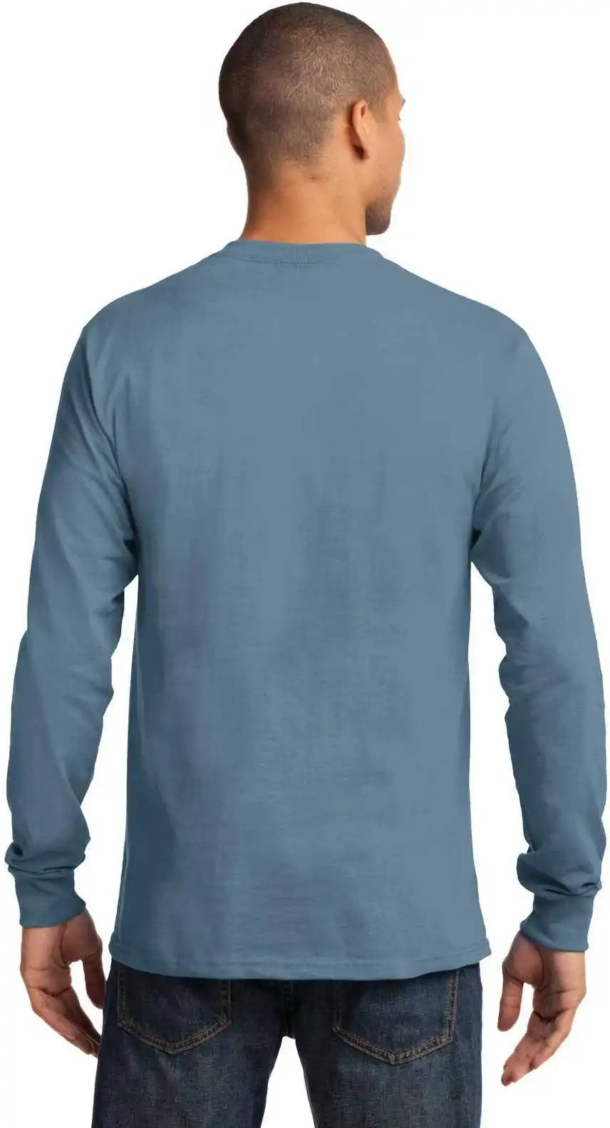 Port & Company Pc61ls Long Sleeve Essential Tee Stonewashed Blue