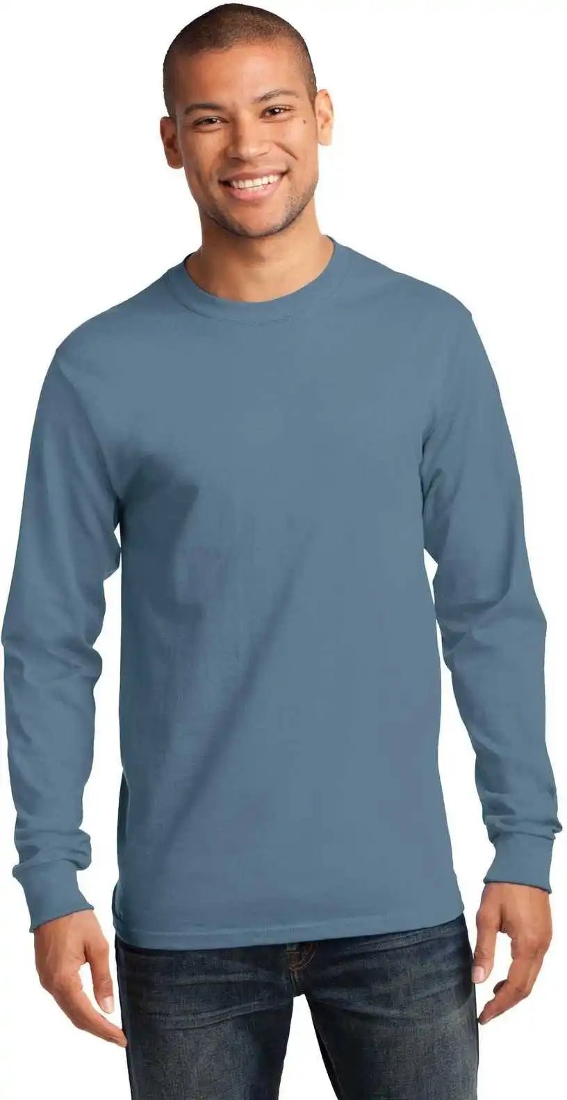 Port & Company Pc61ls Long Sleeve Essential Tee Stonewashed Blue