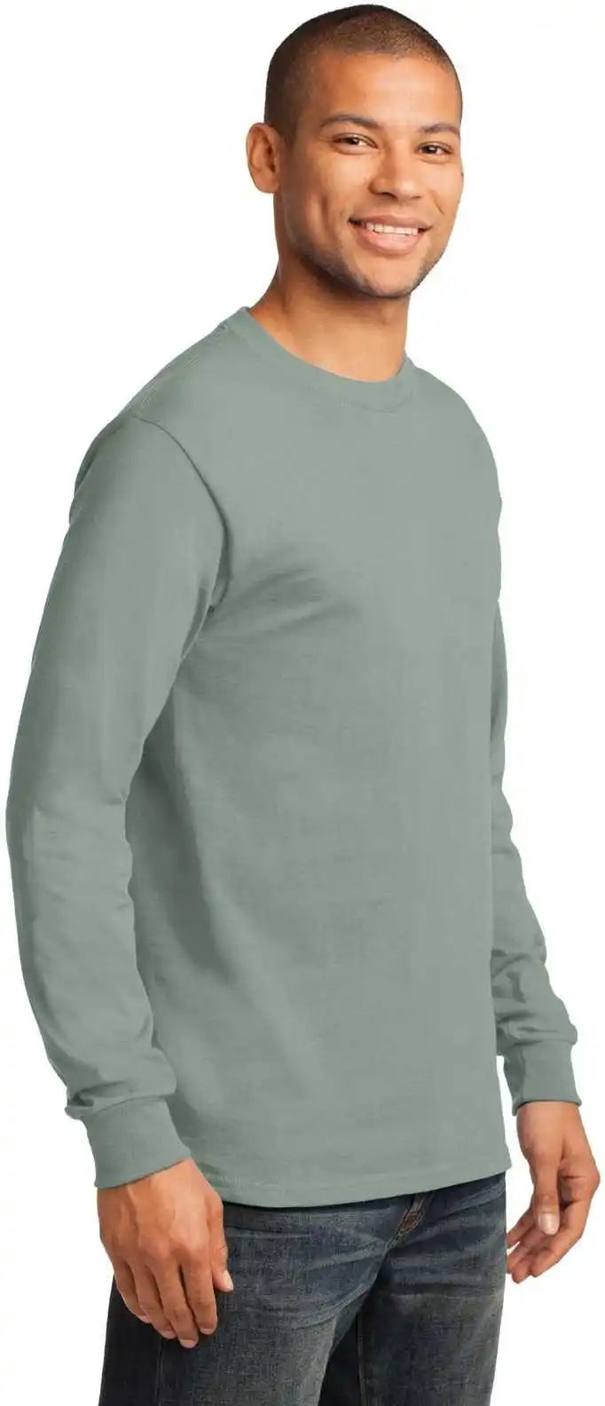 Port &amp; Company Pc61ls Long Sleeve Essential Tee Stonewashed Green