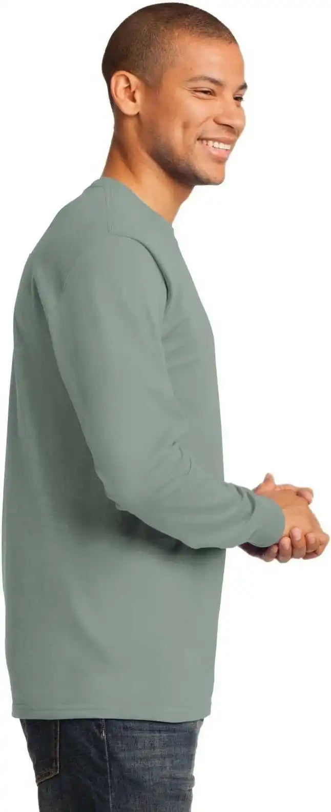 Port &amp; Company Pc61ls Long Sleeve Essential Tee Stonewashed Green