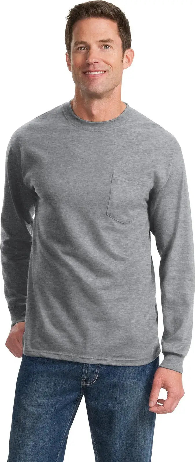 Port & Company Pc61lsp co Long Sleeve Essential Pocket Tee - Athletic Heather - Adult s