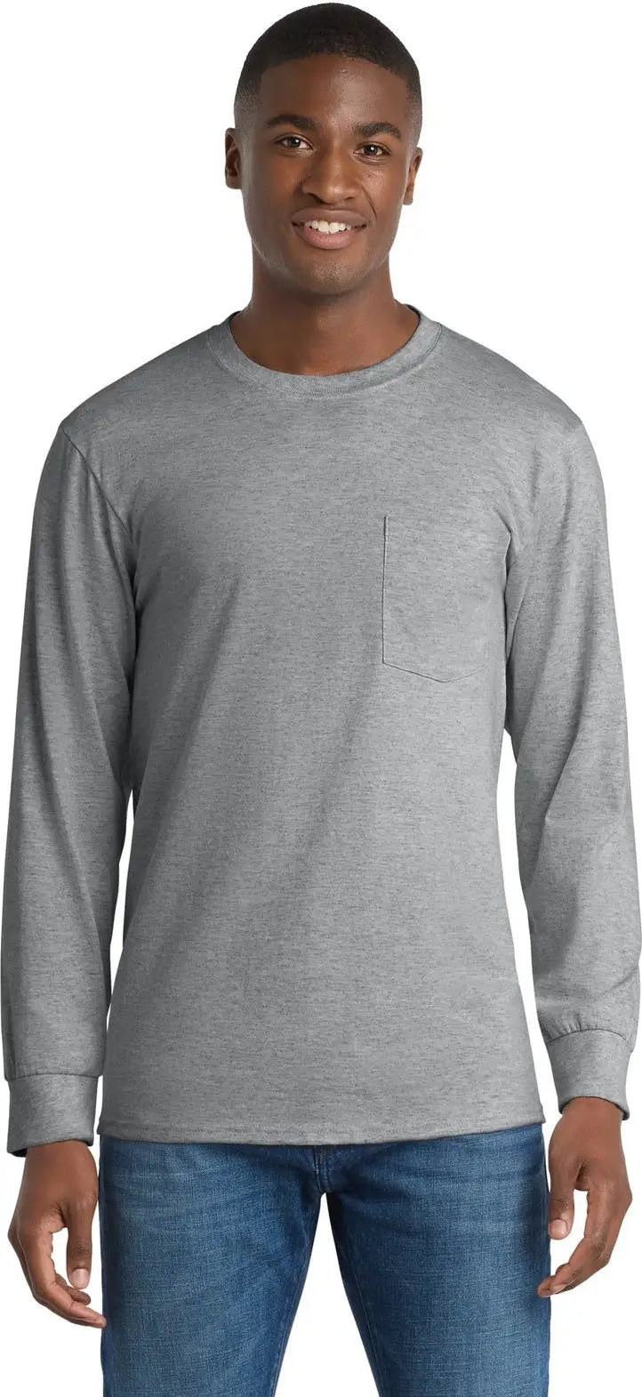 Port & Company Pc61lsp co Long Sleeve Essential Pocket Tee - Athletic Heather