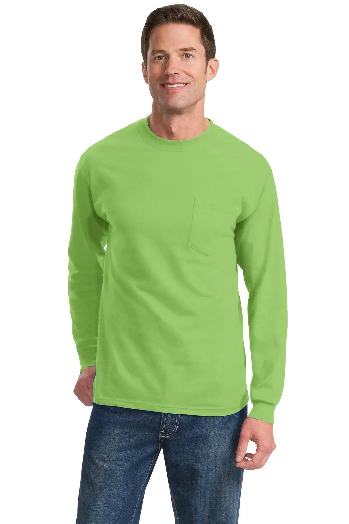 Port & Company Pc61lsp co Long Sleeve Essential Pocket Tee - Lime - Adult s