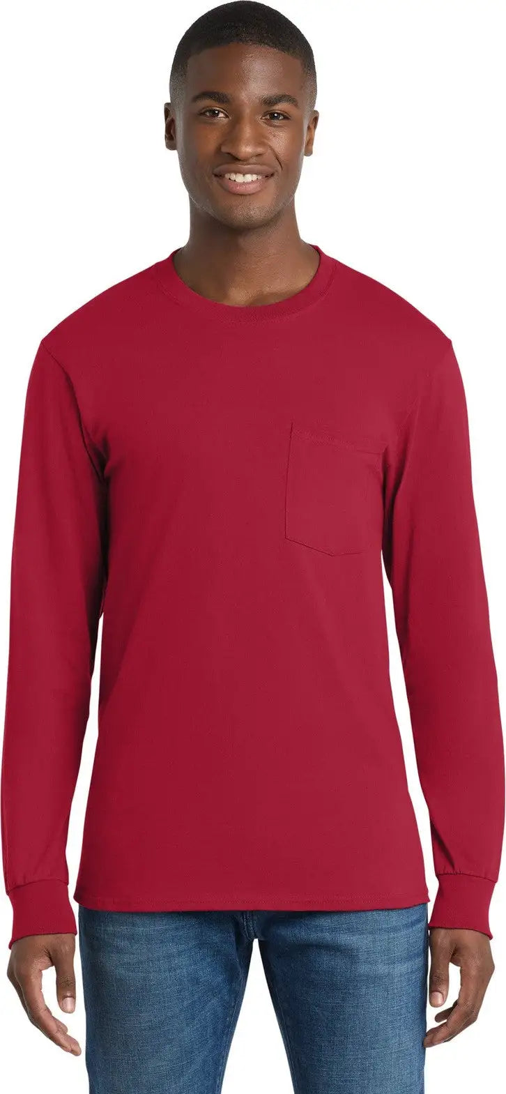 Port & Company Pc61lsp co Long Sleeve Essential Pocket Tee - Red - Adult s