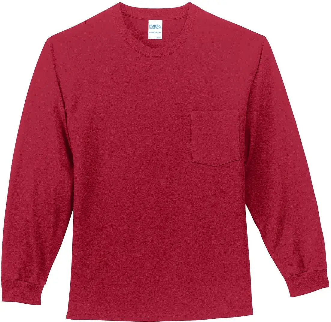 Port & Company Pc61lsp co Long Sleeve Essential Pocket Tee - Red