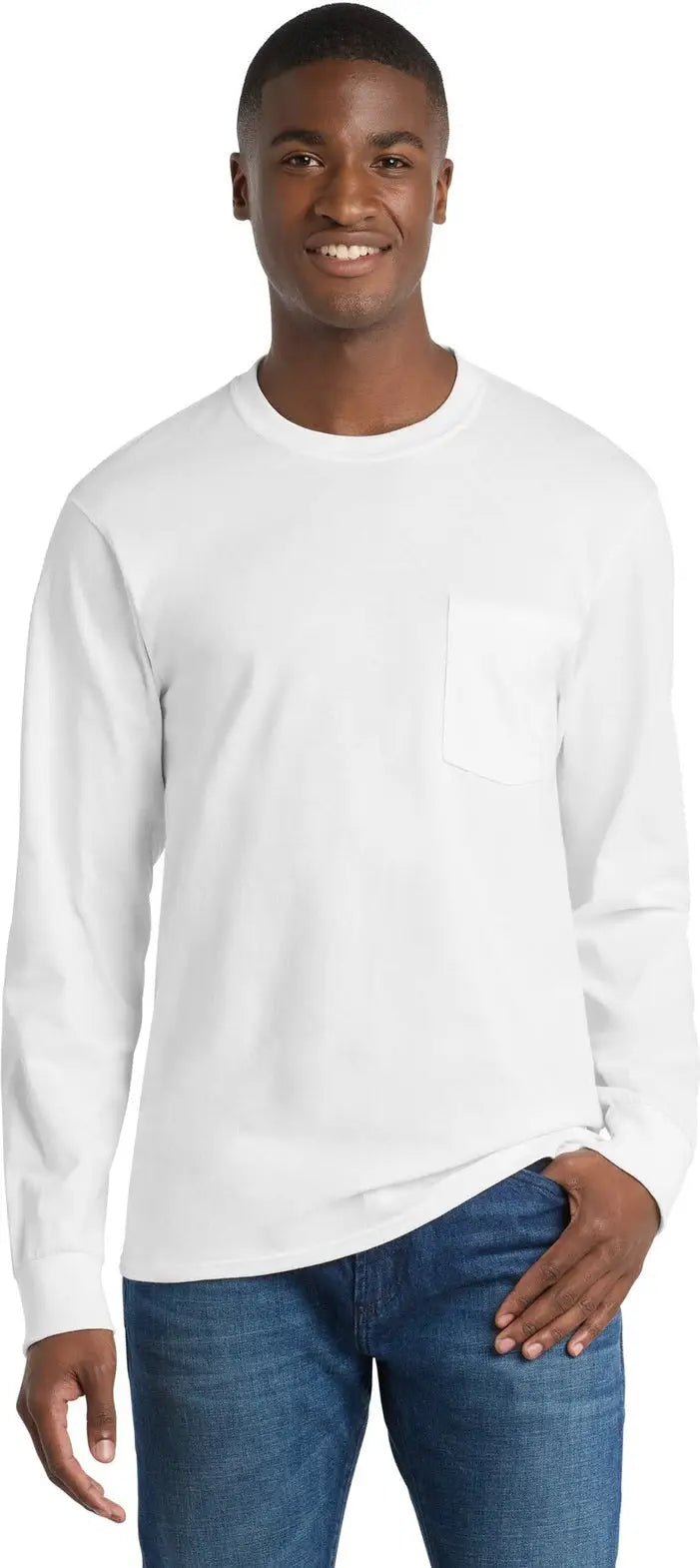 Port & Company Pc61lsp co Long Sleeve Essential Pocket Tee - White