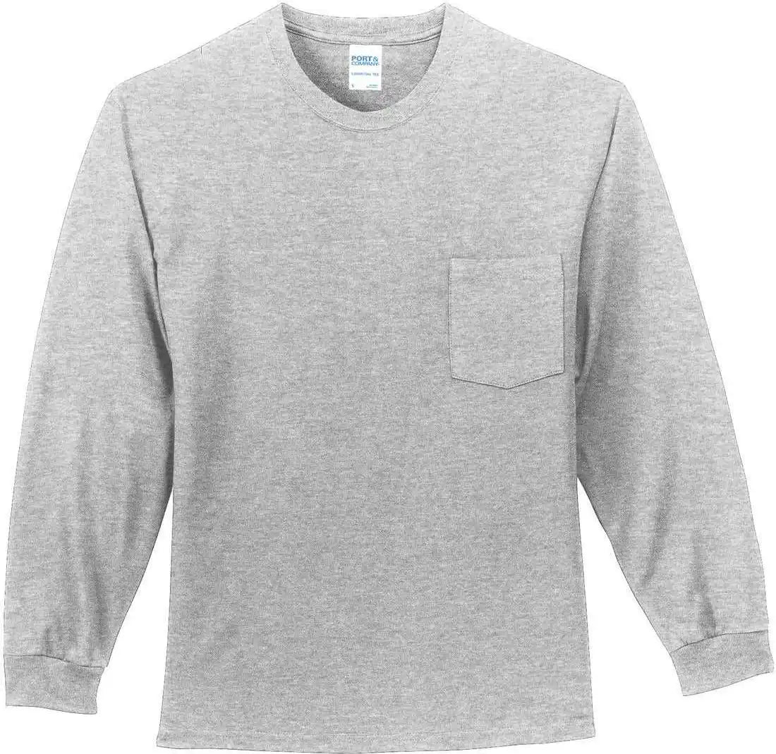 Port & Company Pc61lsp Long Sleeve Essential Pocket Tee Ash