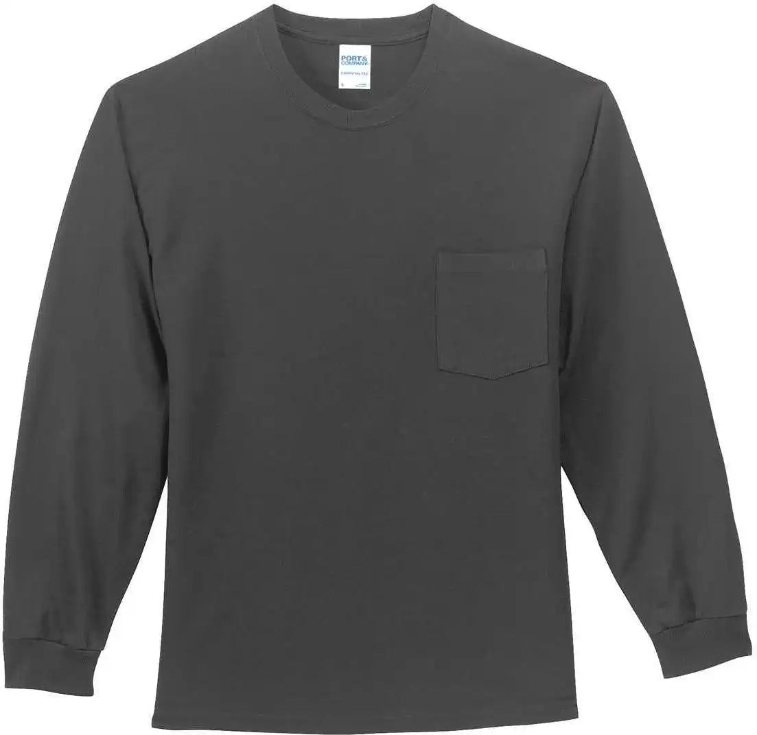 Port & Company Pc61lsp Long Sleeve Essential Pocket Tee Charcoal