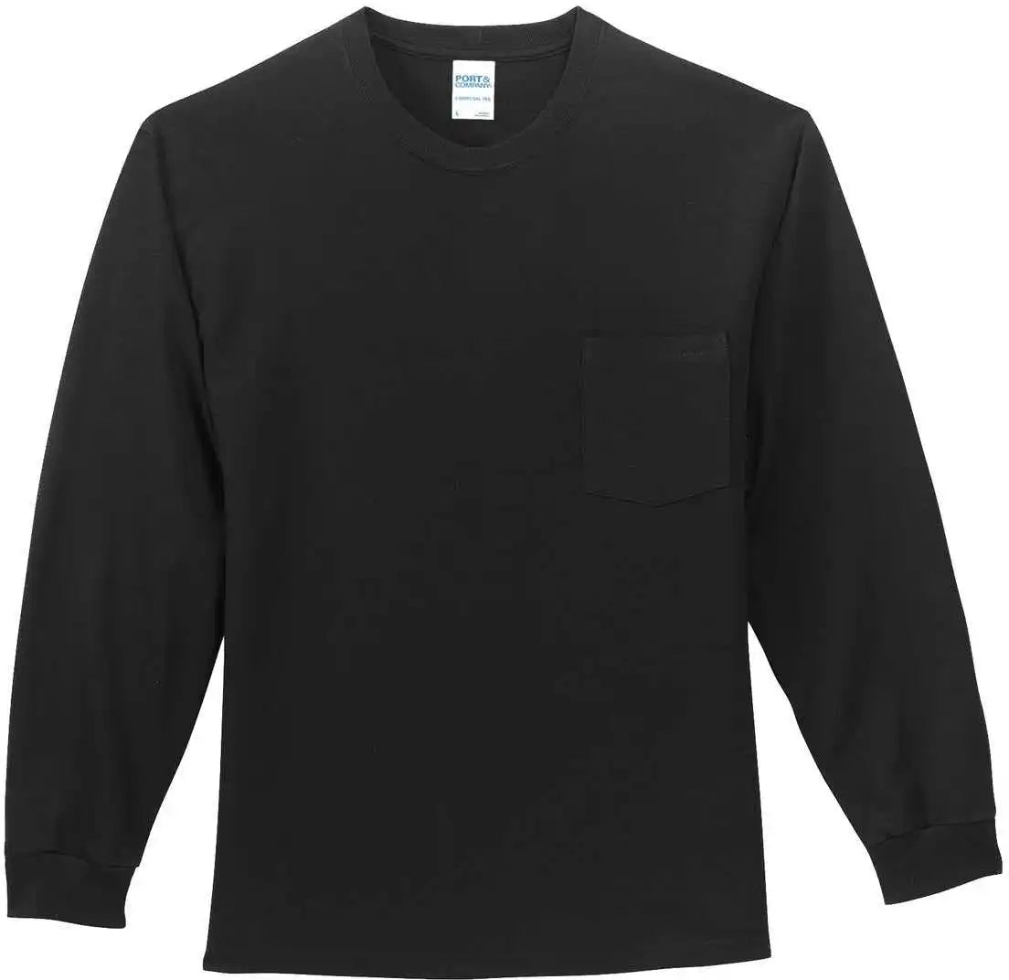 Port & Company Pc61lsp Long Sleeve Essential Pocket Tee Jet Black