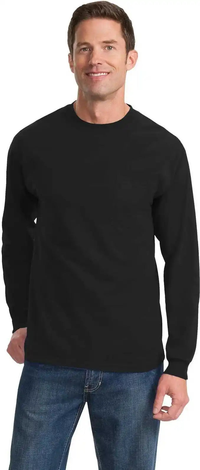 Port & Company Pc61lsp Long Sleeve Essential Pocket Tee Jet Black