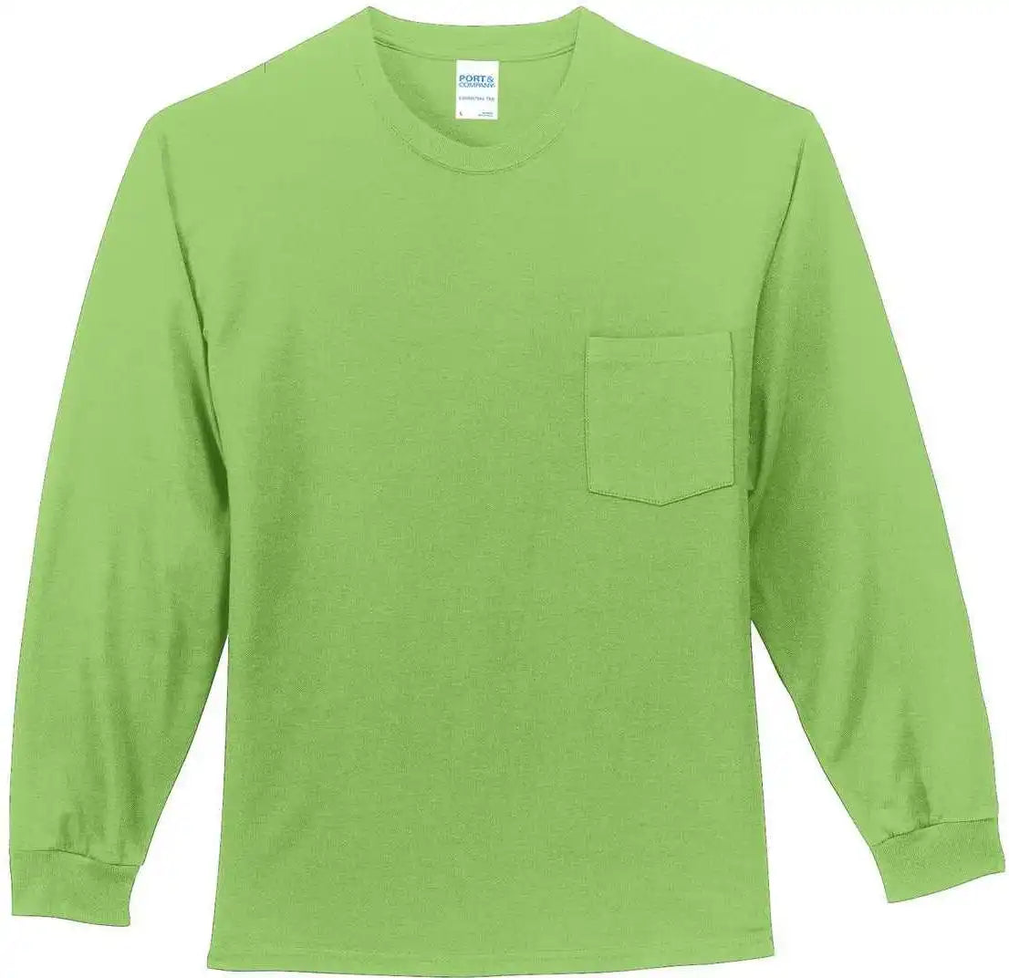 Port &amp; Company Pc61lsp Long Sleeve Essential Pocket Tee Lime