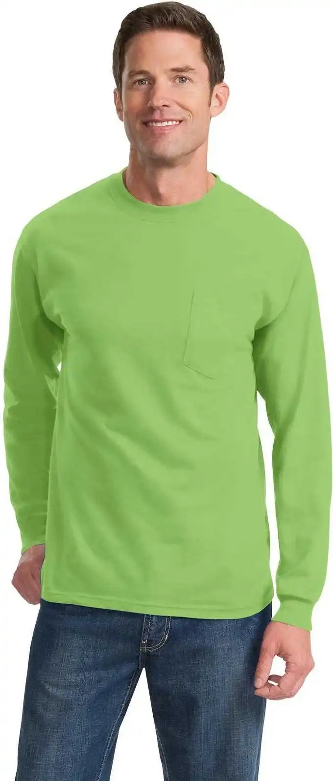 Port &amp; Company Pc61lsp Long Sleeve Essential Pocket Tee Lime