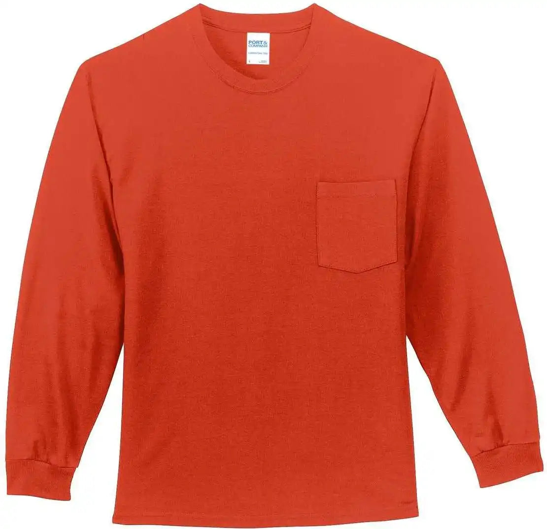 Port & Company Pc61lsp Long Sleeve Essential Pocket Tee Orange