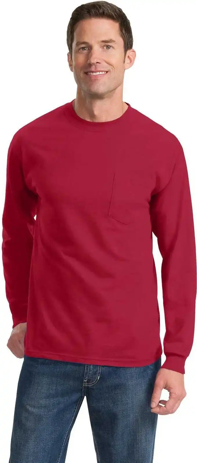 Port & Company Pc61lsp Long Sleeve Essential Pocket Tee Red